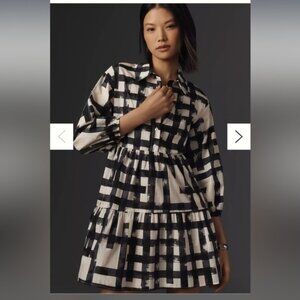 Anthropologie The Bettina Tiered Mini Shirt Dress by Maeve XXS Color: CARBON NWT
